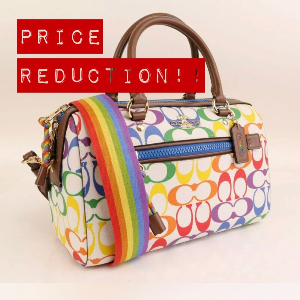 Coach Pride Rowan Satchel Bag purse in white and Coach Pride Wristlet In white.